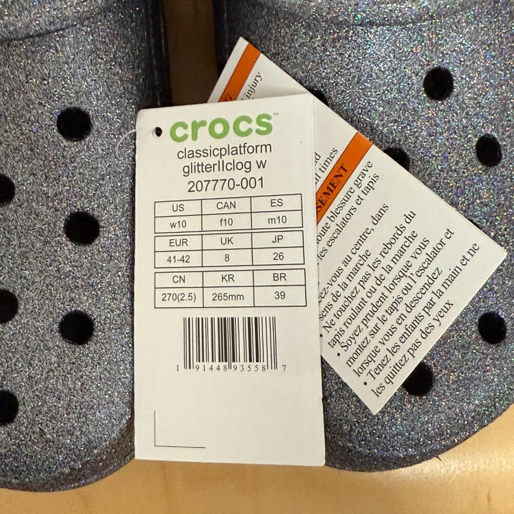NWT CROCS Silver Glitter Platform Comfort Clogs Womens Size 10 Sparkly New - Picture 3 of 13